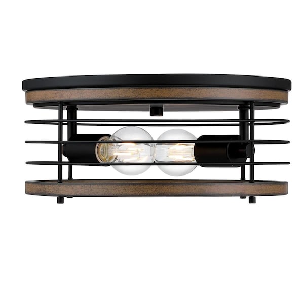 Westinghouse Fixture Ceiling LED Flush-Mount 60W 2-Light Ackton 13In, Matte Black Barnwood 6125000 - main